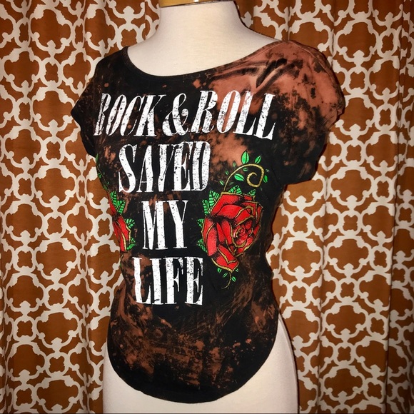 Black Rock & Roll t-shirt roses bleach graphic - Picture 2 of 8